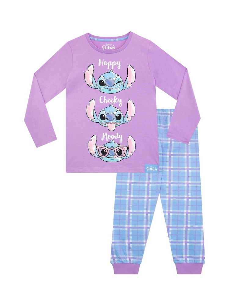Character Purple Lilo And Stitch Happy Cheeky Moody 100% Cotton Pyjamas - Image 1 of 8