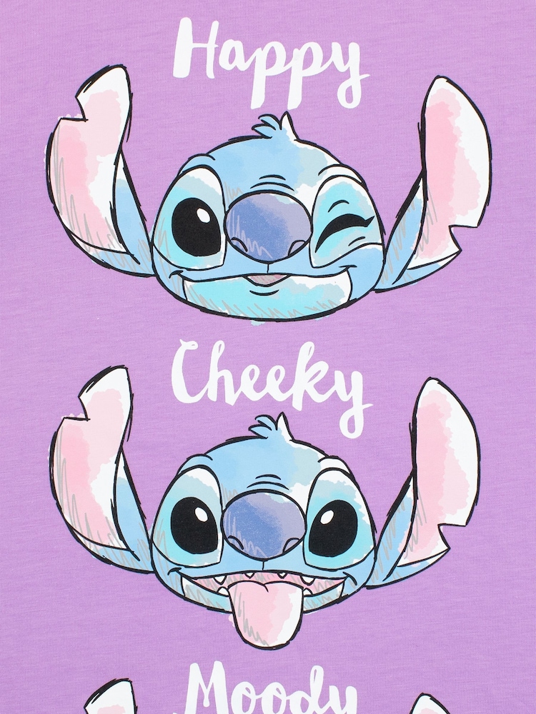 Character Purple Lilo And Stitch Happy Cheeky Moody 100% Cotton Pyjamas - Image 4 of 8
