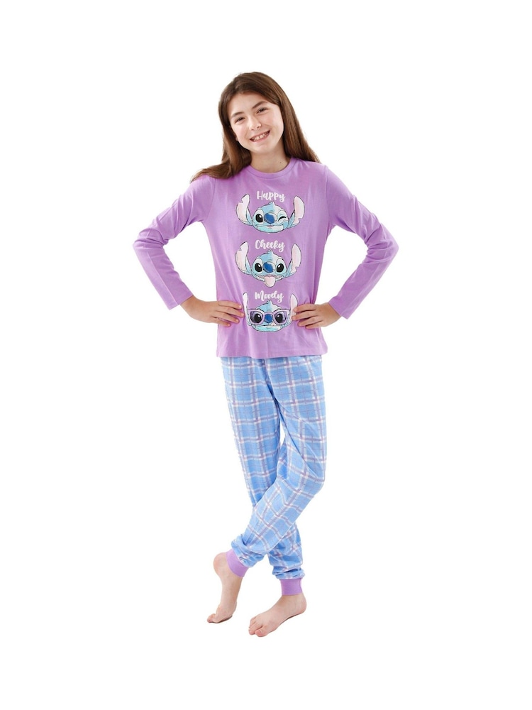 Character Purple Lilo And Stitch Happy Cheeky Moody 100% Cotton Pyjamas - Image 6 of 8