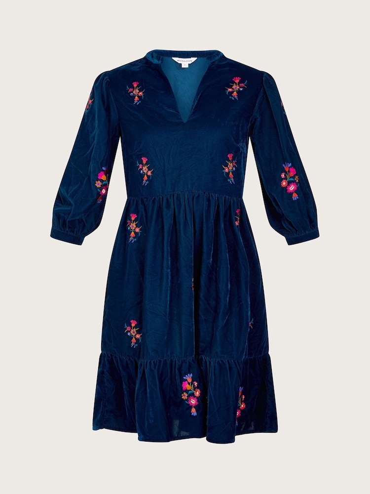 Monsoon Blue Faith Embroidered Velvet Dress - Image 4 of 4