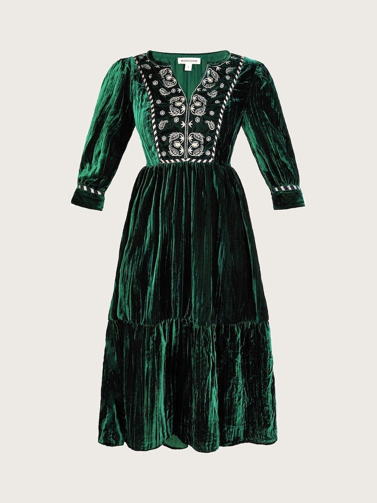 Monsoon Green Penny Paisley Embroidered Dress - Image 4 of 4