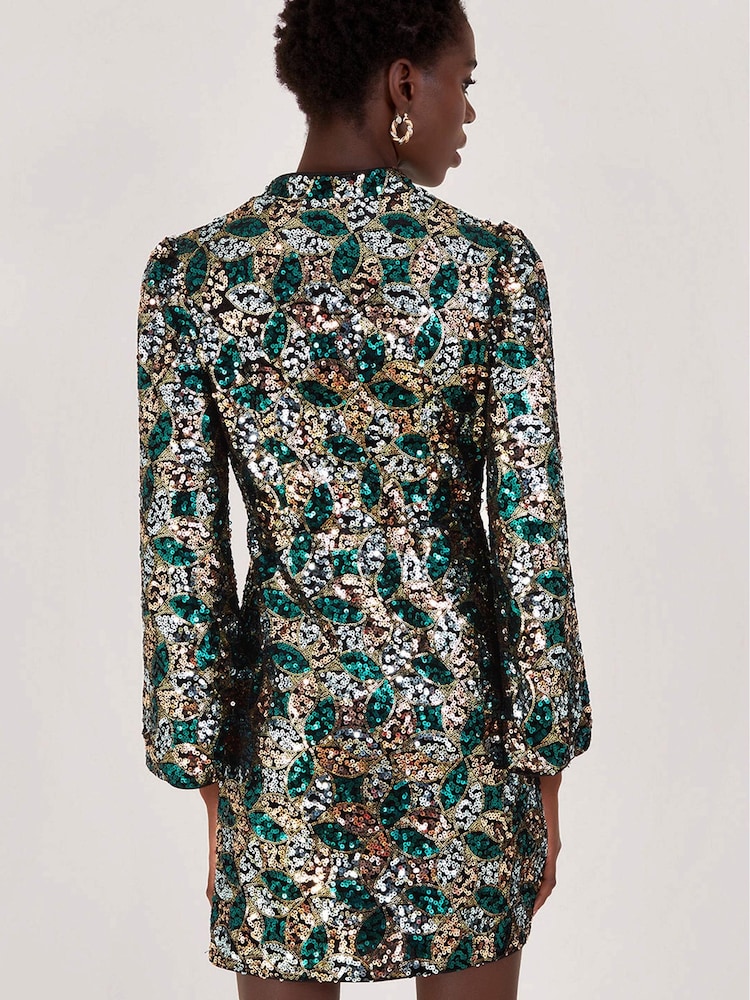 Monsoon Gold Sasha Sequin Wrap Dress - Image 2 of 5
