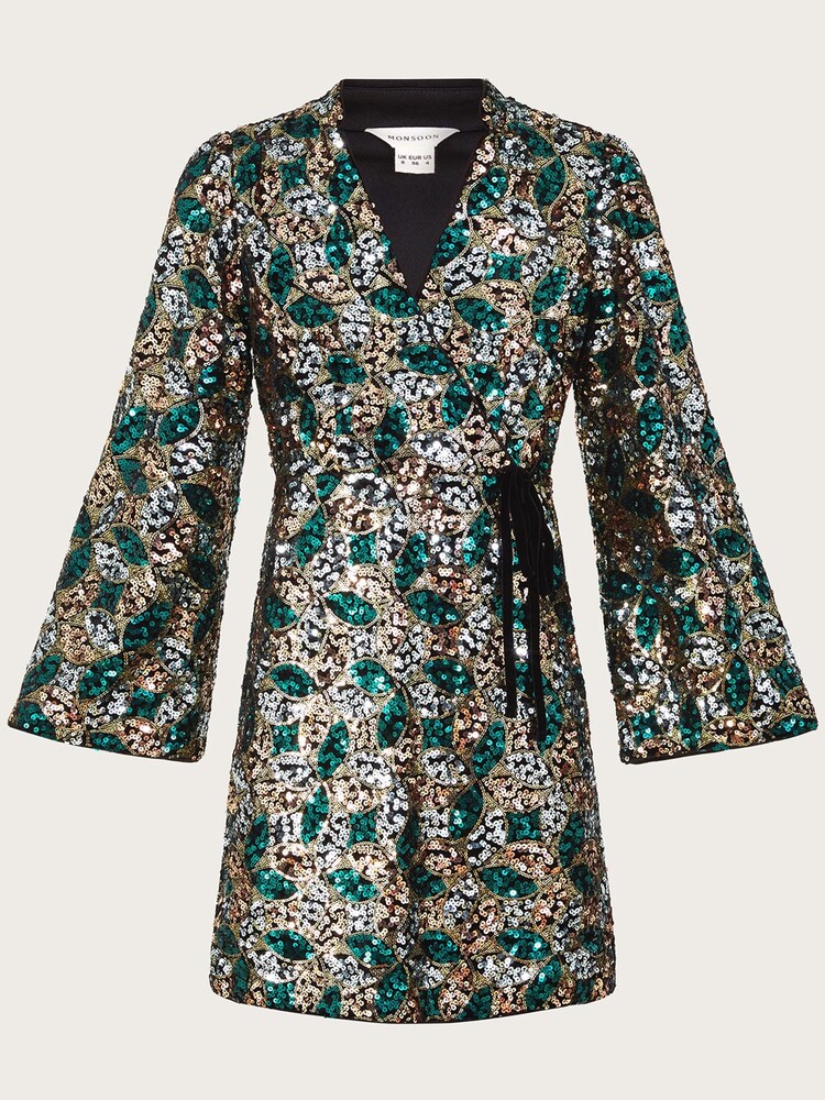 Monsoon Gold Sasha Sequin Wrap Dress - Image 5 of 5