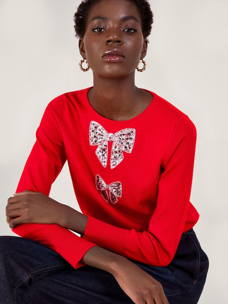 Monsoon Red Di Double Bow Jumper - Image 1 of 5