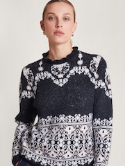 Monsoon Black Fabe Fairisle Pattern Jumper - Image 1 of 5