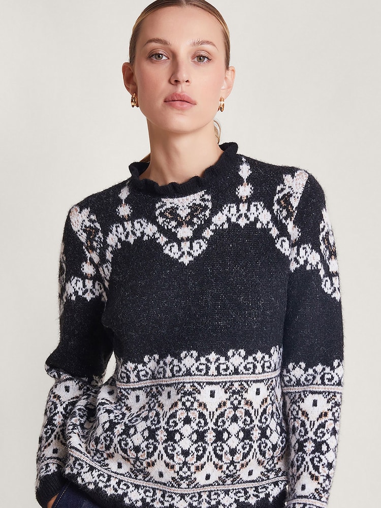 Monsoon Black Fabe Fairisle Pattern Jumper - Image 1 of 5