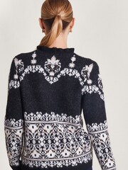 Monsoon Black Fabe Fairisle Pattern Jumper - Image 2 of 5