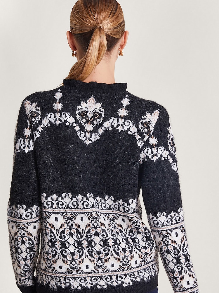 Monsoon Black Fabe Fairisle Pattern Jumper - Image 2 of 5