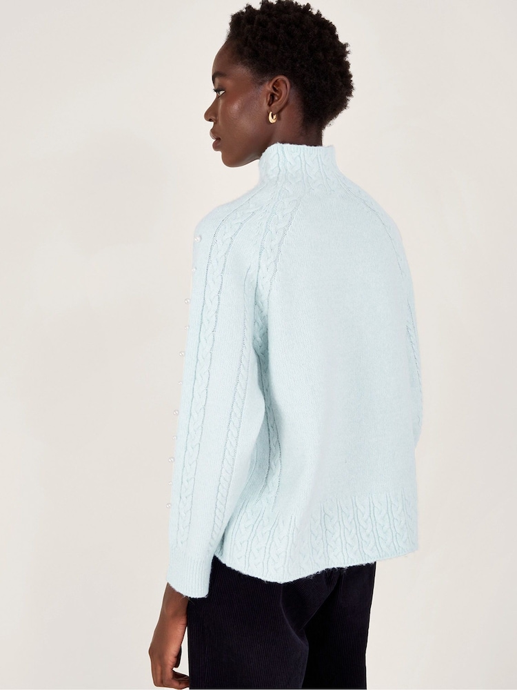 Monsoon Blue Pearl Cable Knit Jumper - Image 2 of 5 Monsoon Blue Pearl Cable Knit Jumper - Image 2 of 5