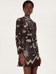 Monsoon Tina Embroidered Velvet Black Tunic Dress - Image 1 of 5