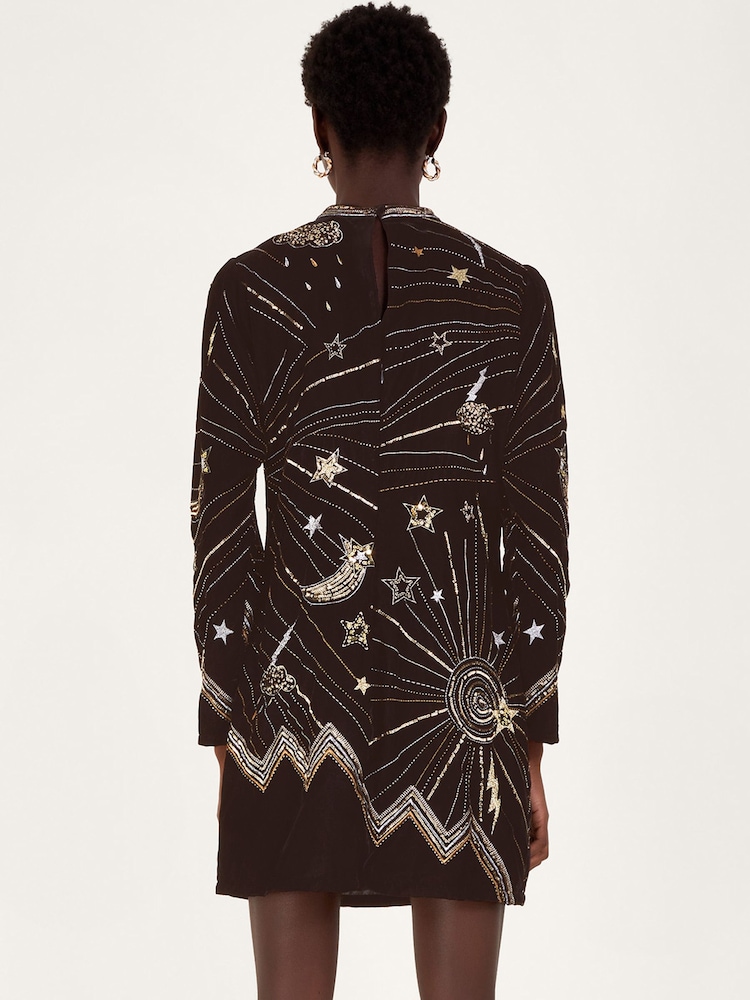 Monsoon Tina Embroidered Velvet Black Tunic Dress - Image 2 of 5