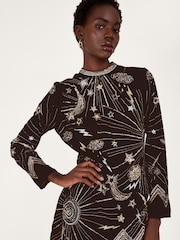 Monsoon Tina Embroidered Velvet Black Tunic Dress - Image 3 of 5