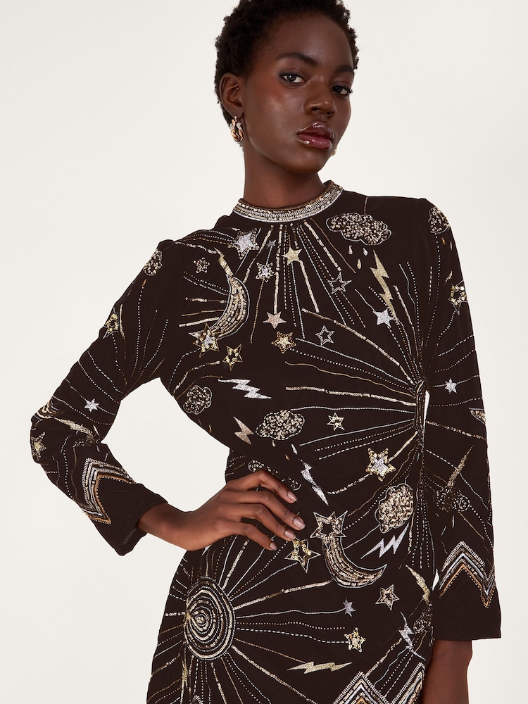 Monsoon Tina Embroidered Velvet Black Tunic Dress - Image 3 of 5