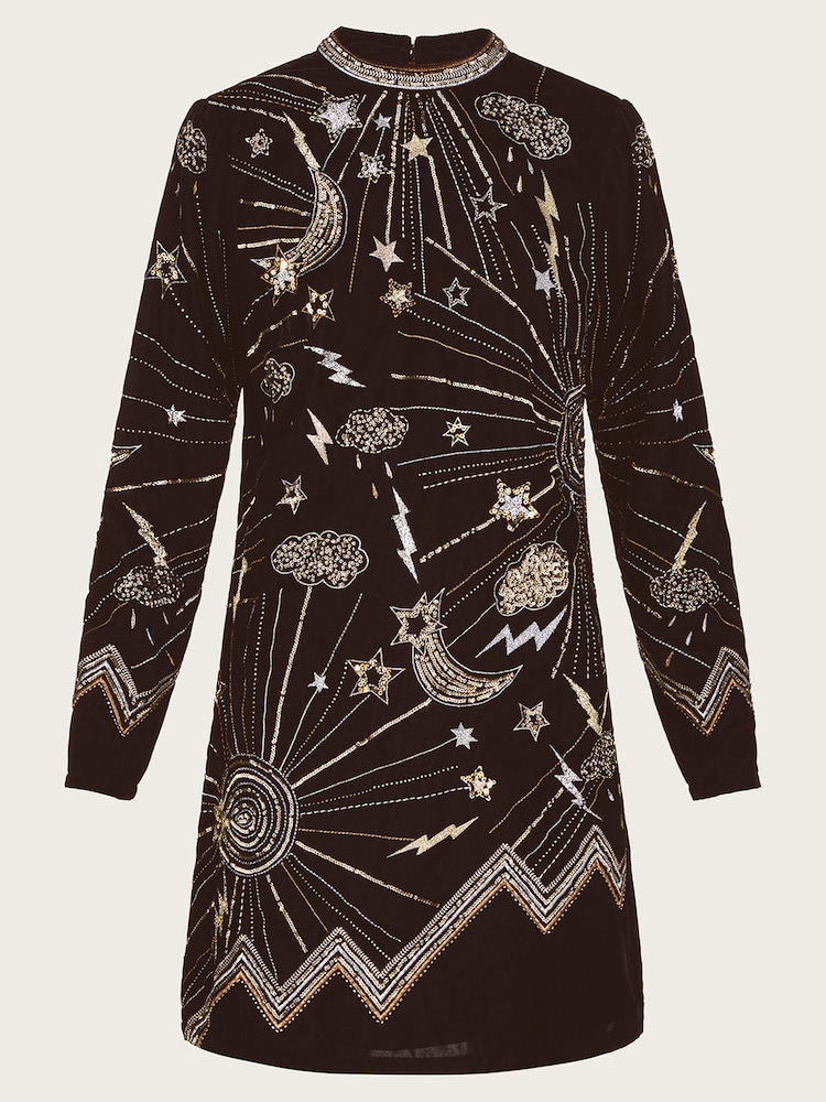 Monsoon Tina Embroidered Velvet Black Tunic Dress - Image 4 of 5
