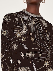 Monsoon Tina Embroidered Velvet Black Tunic Dress - Image 5 of 5