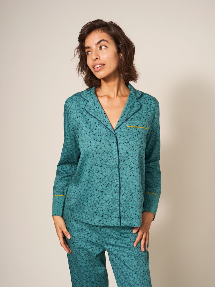 White Stuff Green Nina Organic Pyjamas Shirt - Image 1 of 7