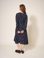 White Stuff Aneth EcoVero Shirred Black Dress - Image 2 of 7