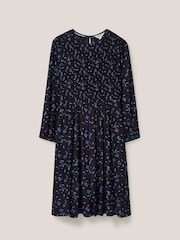 White Stuff Aneth EcoVero Shirred Black Dress - Image 5 of 7