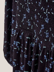 White Stuff Aneth EcoVero Shirred Black Dress - Image 7 of 7