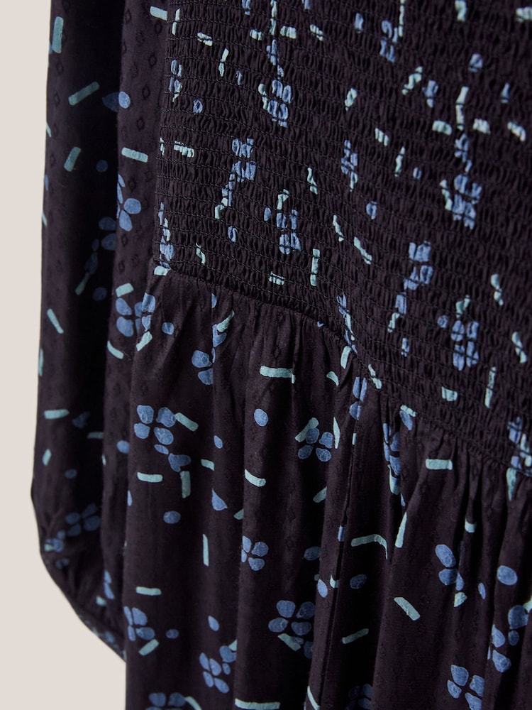 White Stuff Aneth EcoVero Shirred Black Dress - Image 7 of 7