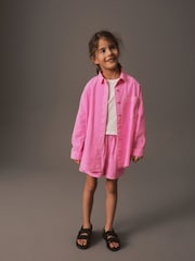 Bright Pink 100% Cotton Shirt And Shorts Co-ord Set (3-16yrs) - Image 1 of 7