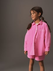 Bright Pink 100% Cotton Shirt And Shorts Co-ord Set (3-16yrs) - Image 3 of 7