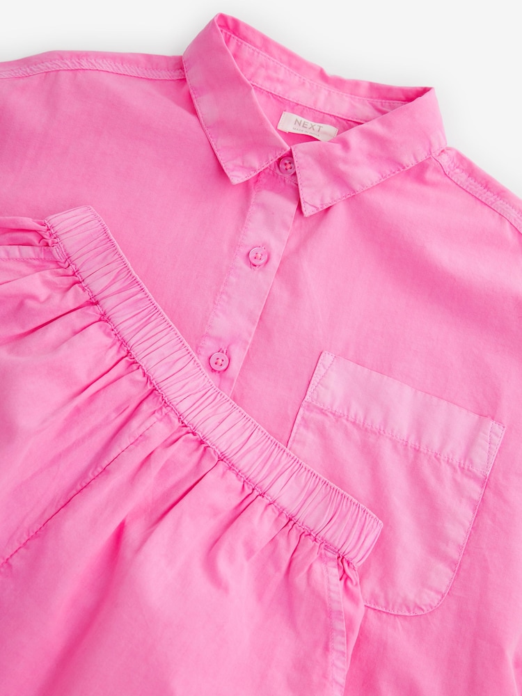 Bright Pink 100% Cotton Shirt And Shorts Co-ord Set (3-16yrs) - Image 7 of 7