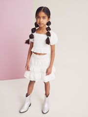 White 100% Cotton Ruffle Co-ord Set (3-16yrs) - Image 1 of 4