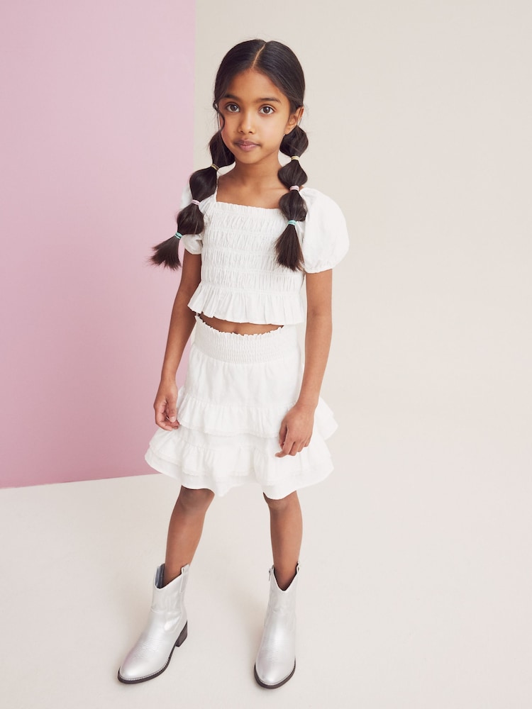 White 100% Cotton Ruffle Co-ord Set (3-16yrs) - Image 1 of 4
