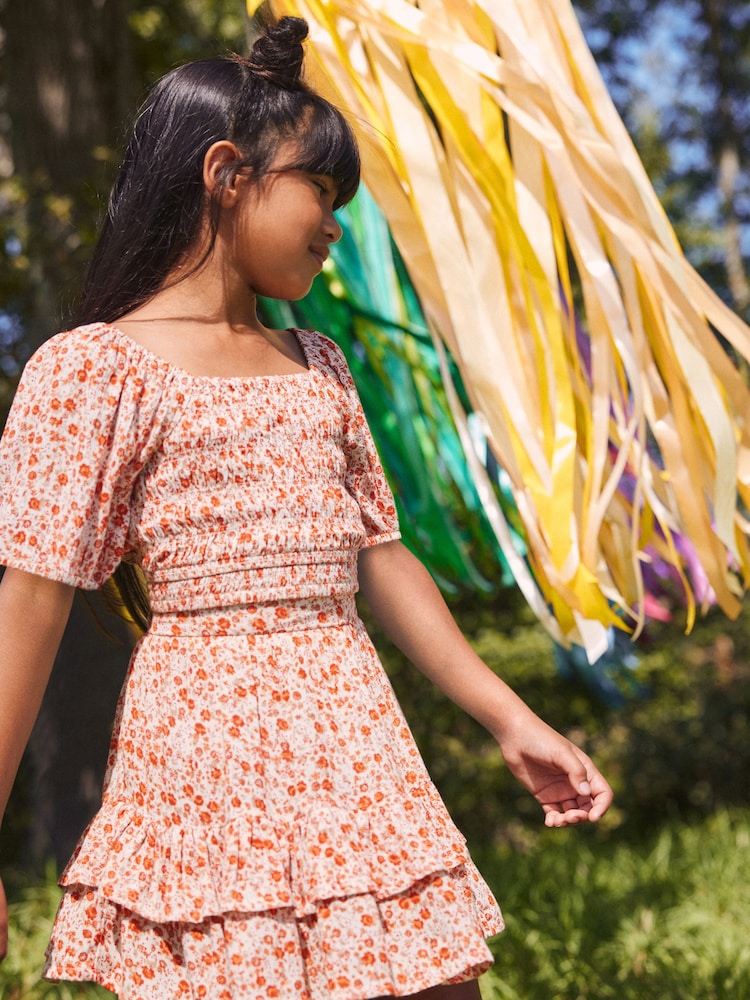 Soft Orange Ditsy Printed Co-ord Set (3-16yrs) - Image 1 of 7