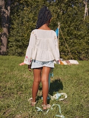 Cream Embroidered 100% Cotton Blouse (3-16yrs) - Image 2 of 9