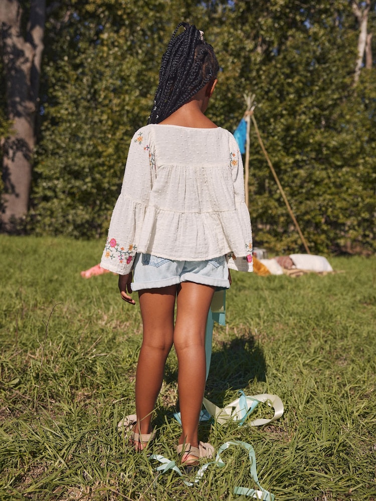 Cream Embroidered 100% Cotton Blouse (3-16yrs) - Image 2 of 9