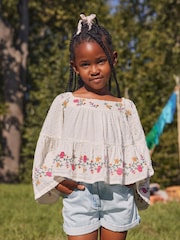 Cream Embroidered 100% Cotton Blouse (3-16yrs) - Image 4 of 9