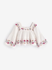 Cream Embroidered 100% Cotton Blouse (3-16yrs) - Image 5 of 9