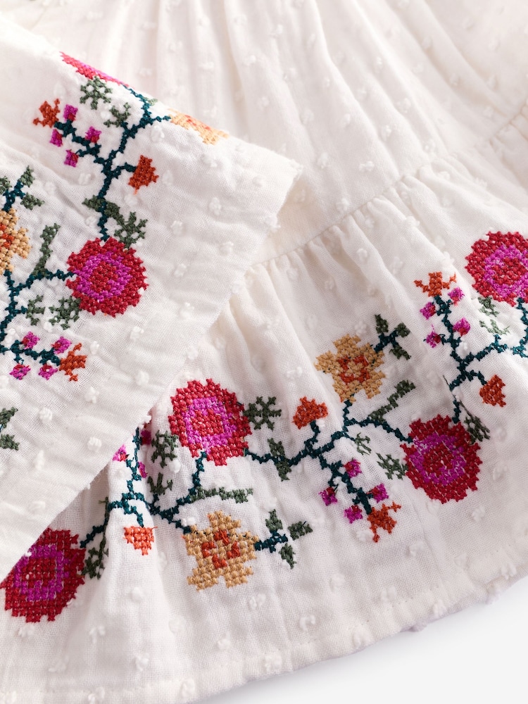 Cream Embroidered 100% Cotton Blouse (3-16yrs) - Image 9 of 9