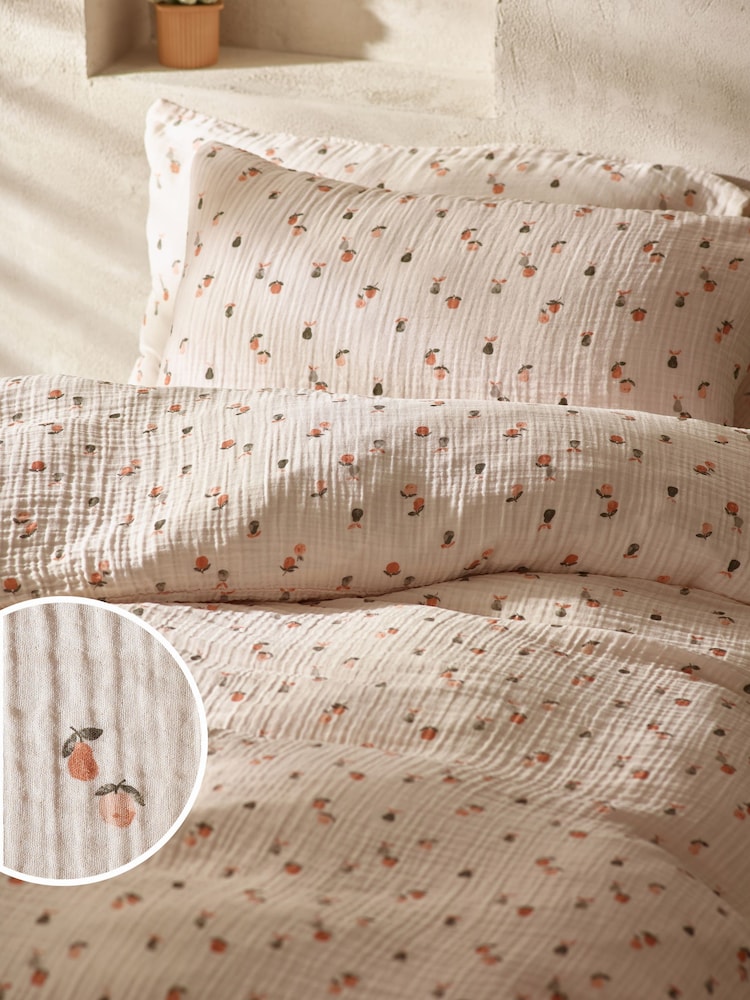 Natural Fruit Peach Crinkle Muslin 100% Cotton Duvet Cover and Pillowcase Set - Image 1 of 6