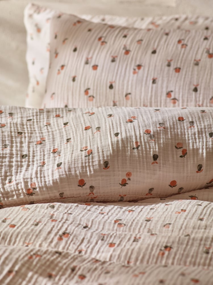 Natural Fruit Peach Crinkle Muslin 100% Cotton Duvet Cover and Pillowcase Set - Image 1 of 6 Natural Fruit Peach Crinkle Muslin 100% Cotton Duvet Cover and Pillowcase Set - Image 1 of 6