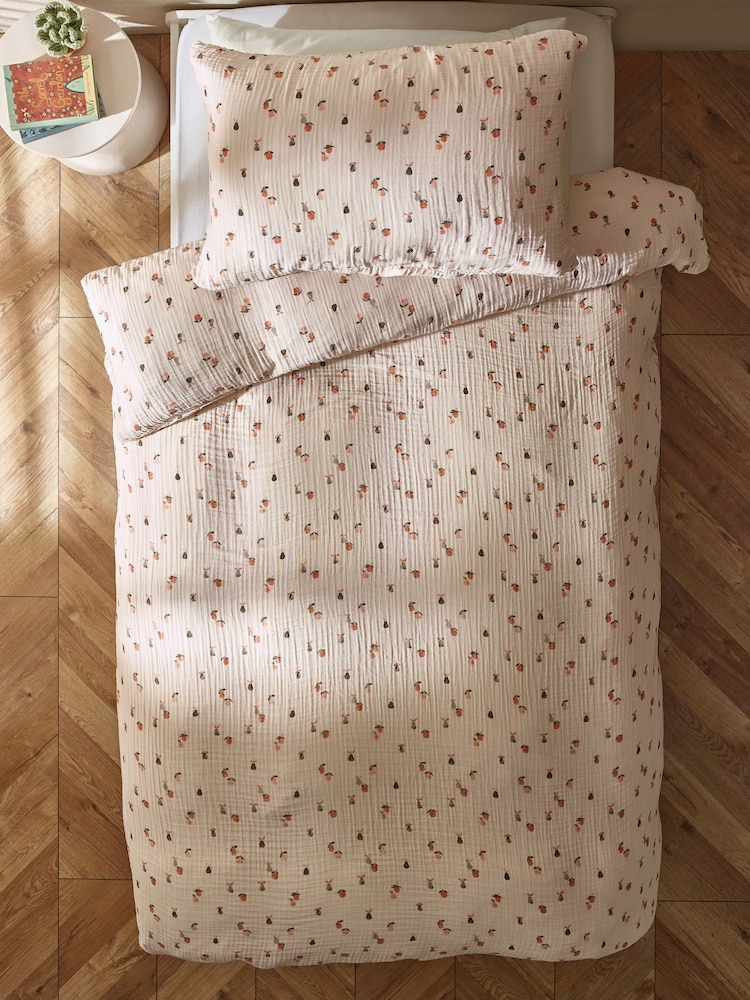 Natural Fruit Peach Crinkle Muslin 100% Cotton Duvet Cover and Pillowcase Set - Image 3 of 6