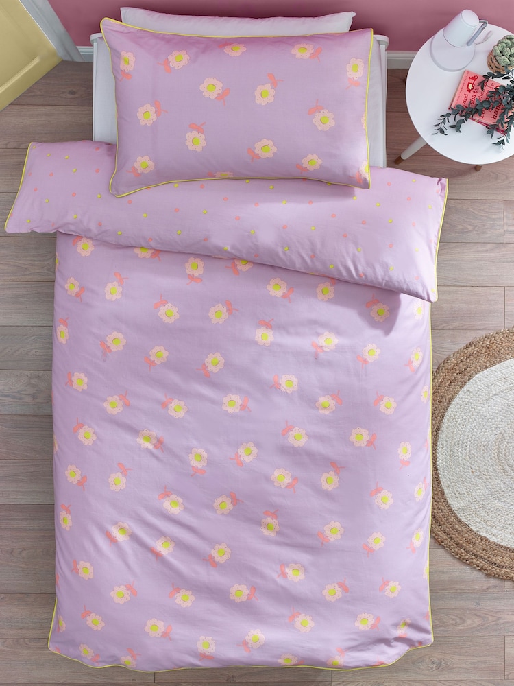 Lilac Floral Printed Polycotton Duvet Cover and Pillowcase Bedding - Image 10 of 11