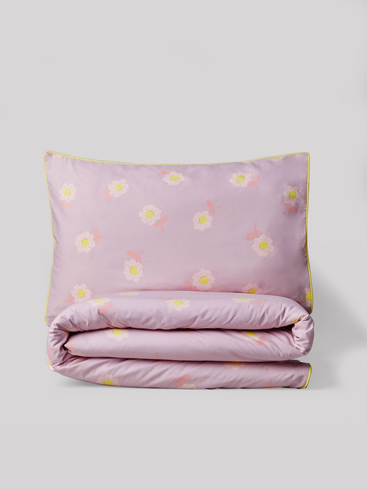 Lilac Floral Printed Polycotton Duvet Cover and Pillowcase Bedding - Image 5 of 11
