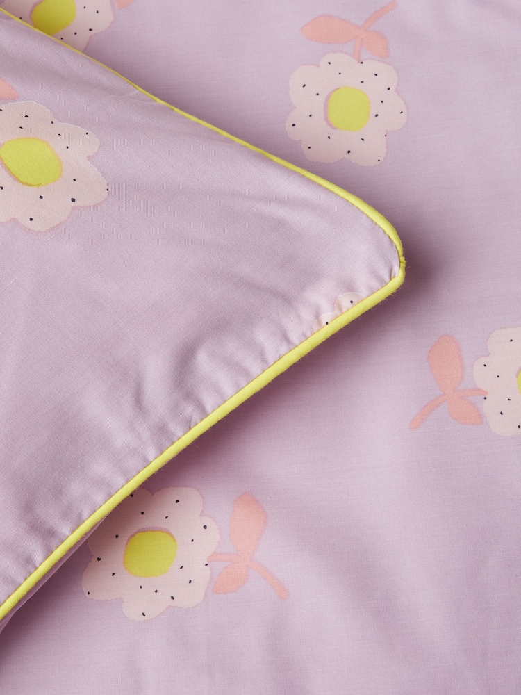 Lilac Floral Printed Polycotton Duvet Cover and Pillowcase Bedding - Image 6 of 11