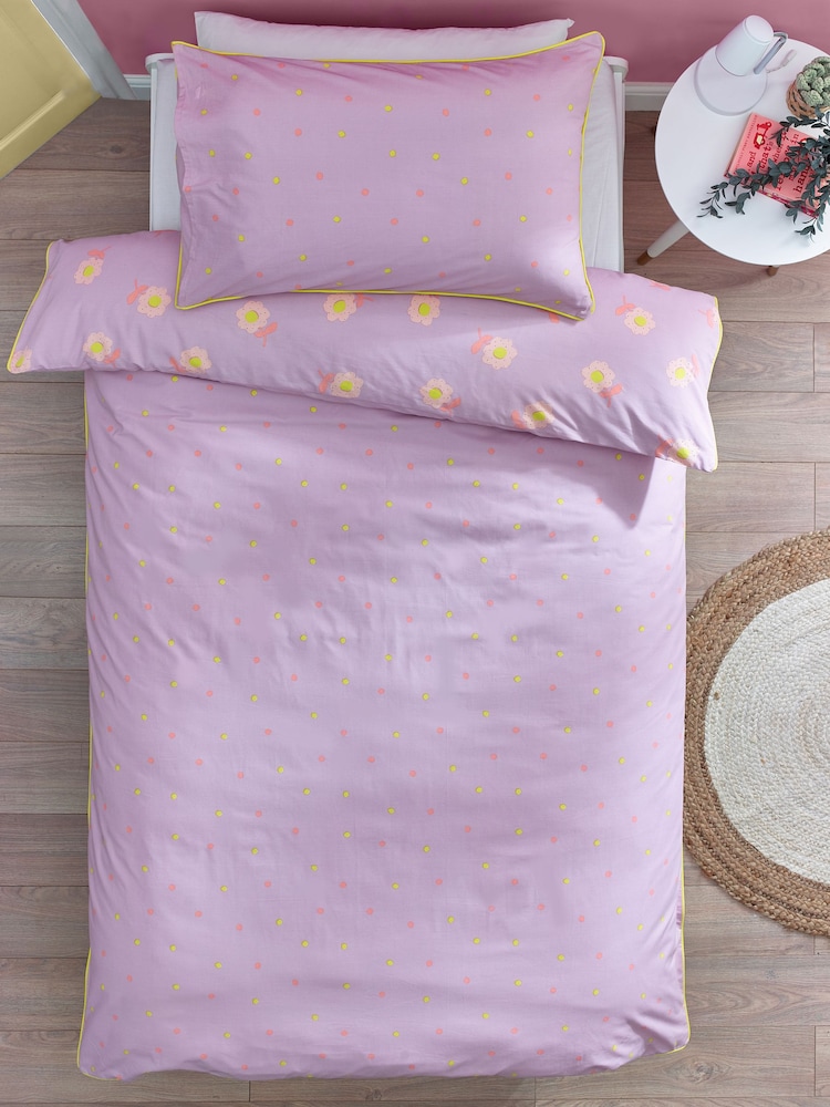 Lilac Floral Printed Polycotton Duvet Cover and Pillowcase Bedding - Image 7 of 11
