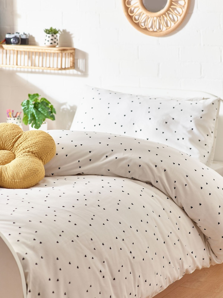 Black/White Hearts Reversible Duvet Cover And Pillowcase Set - Image 1 of 6 Black/White Hearts Reversible Duvet Cover And Pillowcase Set - Image 1 of 6