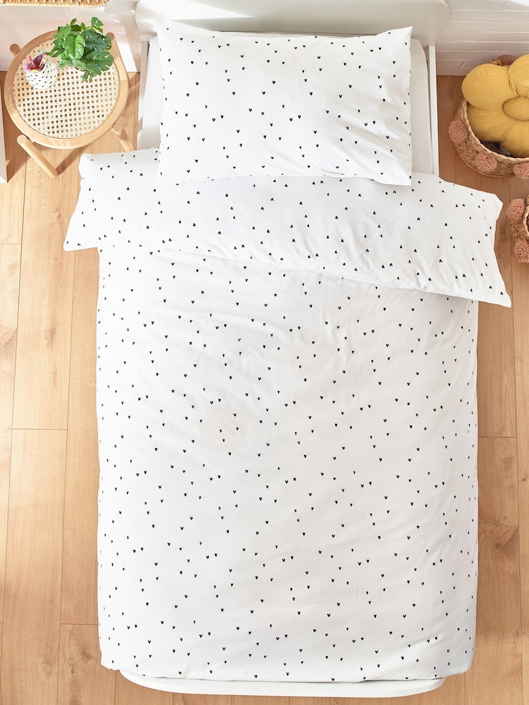 Black/White Hearts 100% Cotton Duvet Cover And Pillowcase Set - Image 3 of 7