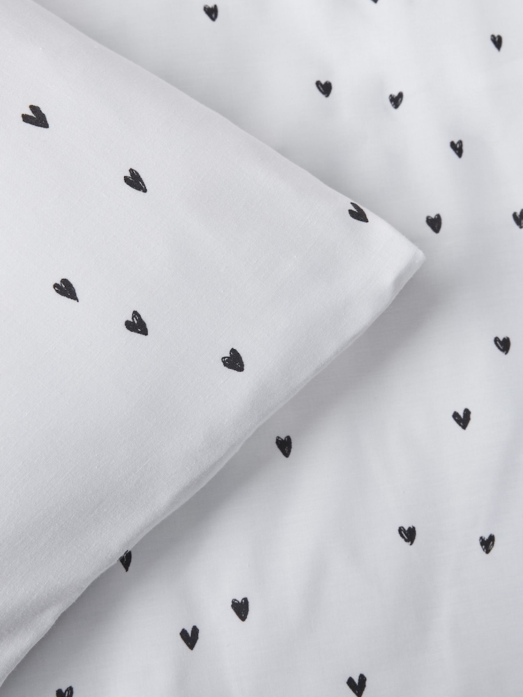 Black/White Hearts 100% Cotton Duvet Cover And Pillowcase Set - Image 5 of 7