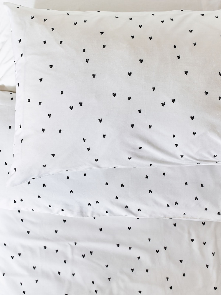 Black/White Hearts 100% Cotton Duvet Cover And Pillowcase Set - Image 6 of 7