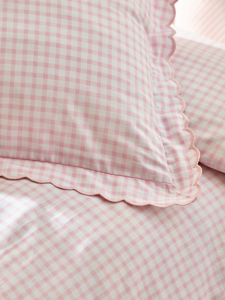 Pink Gingham 100% Cotton Printed Bedding Duvet Cover and Pillowcase Set - Image 4 of 8
