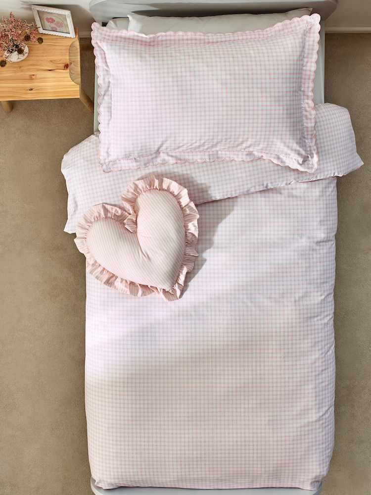 Pink Gingham 100% Cotton Printed Bedding Duvet Cover and Pillowcase Set - Image 5 of 8