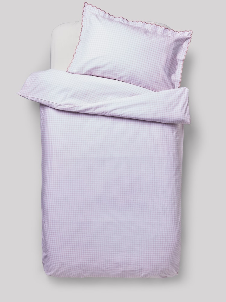 Pink Gingham 100% Cotton Printed Bedding Duvet Cover and Pillowcase Set - Image 6 of 8