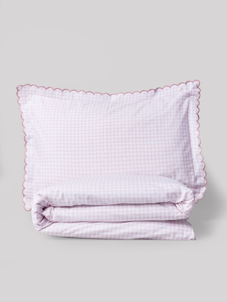 Pink Gingham 100% Cotton Printed Bedding Duvet Cover and Pillowcase Set - Image 7 of 8